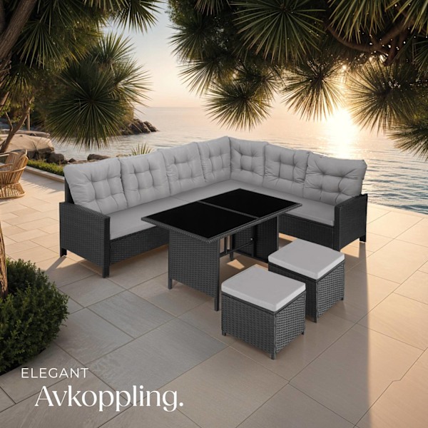 tectake Loungeset Barletta i konstrotting Svart