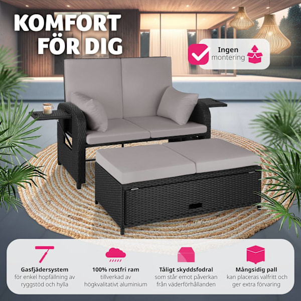 tectake Loungesoffa Kreta i konstrotting, inklusive skyddsöverdrag grå