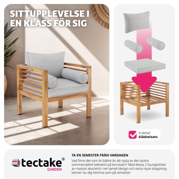 tectake 2-pack trädgårdsloungestolar Boka, laserad, 120 kg belastning Brun