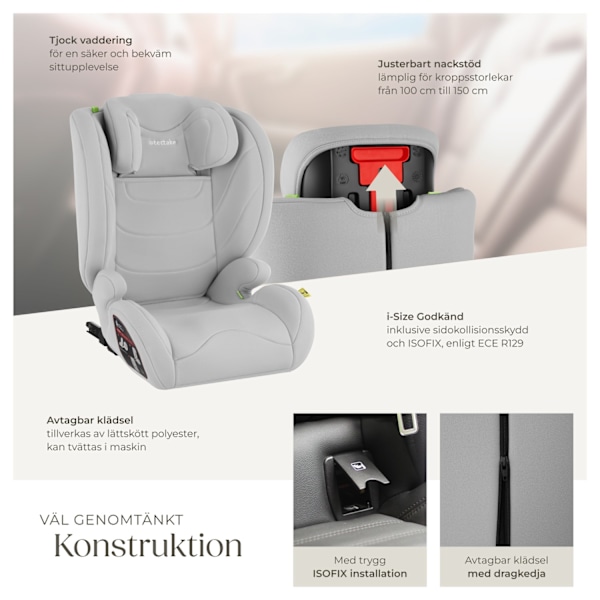 tectake Bilbarnstol Levi, i-Size-godkänd, med ISOFIX Ljusgrå