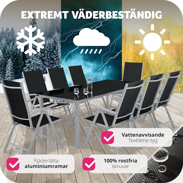 tectake Matgrupp i aluminium med 8 stolar Silver
