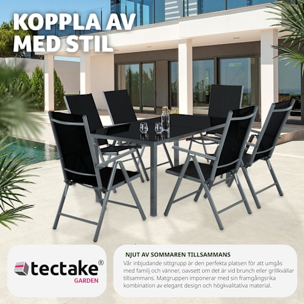 tectake Matgrupp i aluminium med 6 stolar Grafitgrå