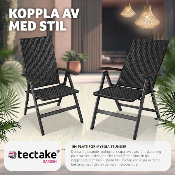 tectake Canberra rottingstol med hopfällbar aluminiumram Svart