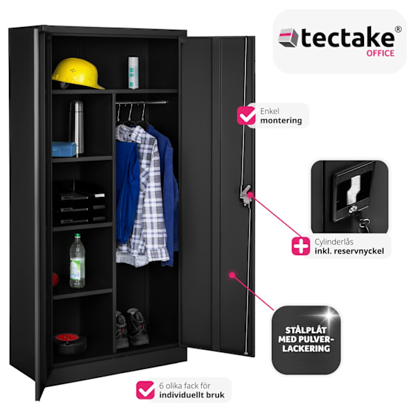 tectake Dokumentskåp med 6 fack och stång -  80 cm Svart