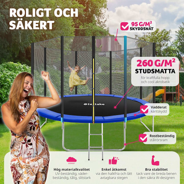 tectake Studsmatta Garfunky med skyddsnät , upp till 80 kg - 396 cm Blå