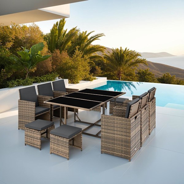 tectake Matgrupp Malaga i konstrotting inkl regnskydd Natur