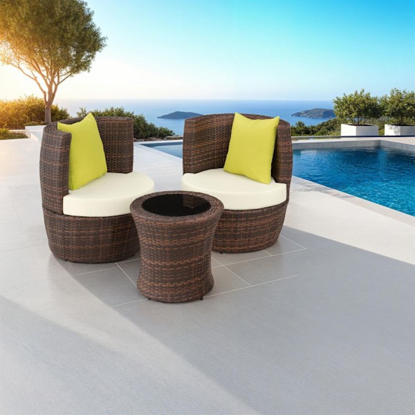 tectake Loungeset i konstrotting Nice 2+1+1 Brun