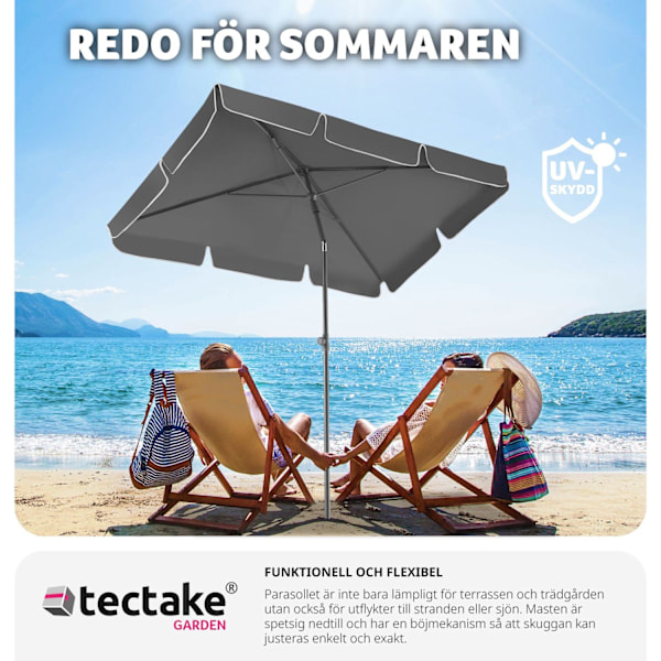 tectake Parasoll Vanessa 200x125cm höjdjusterbar och lutbar grå