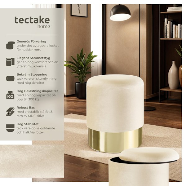 tectake Sittpuff med förvaringsutrymme Sarina Grädde