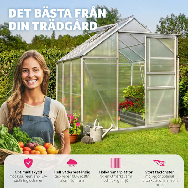 tectake Växthus av aluminium med fundament, UV-beständig Transparent