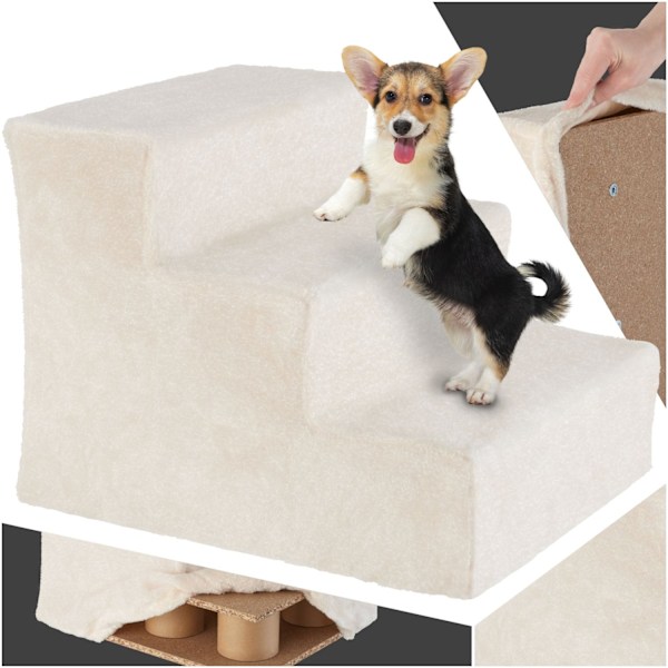tectake Husdjurstrappa Paw Path med plyschöverdrag 37 x 45 x 34,5 cm Sand