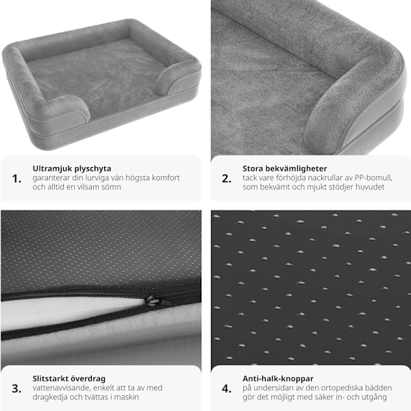 tectake Ortopedisk hundbädd Kimba med hög kant - XL (112 x 85 x 18 cm) grå