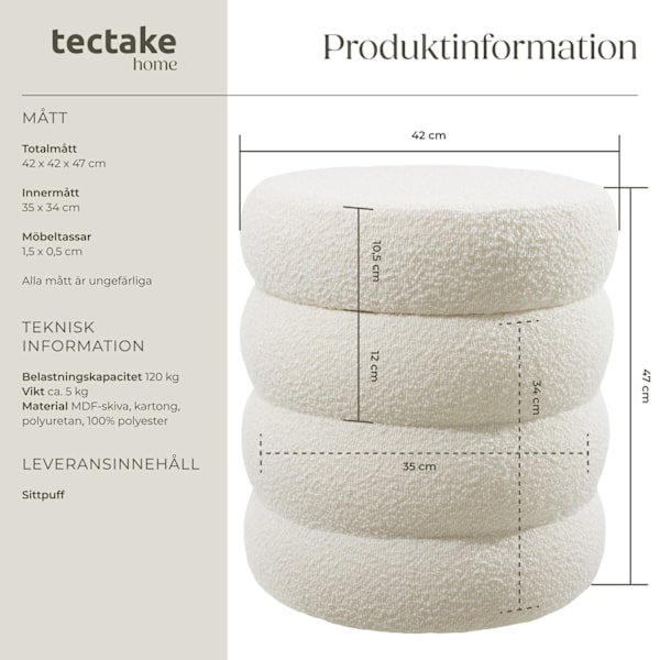 tectake Sittpuff med förvaringsutrymme Altu Grädde