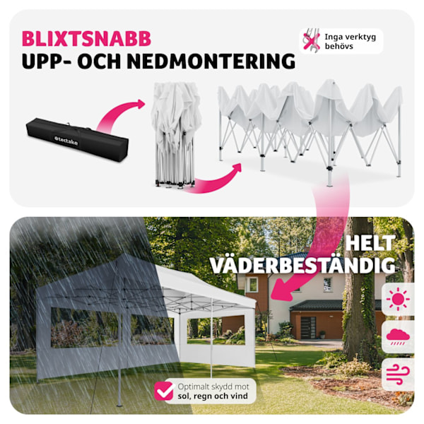 tectake Hopfällbart partytält Viola 3x6 m med 2 sidodelar Vit