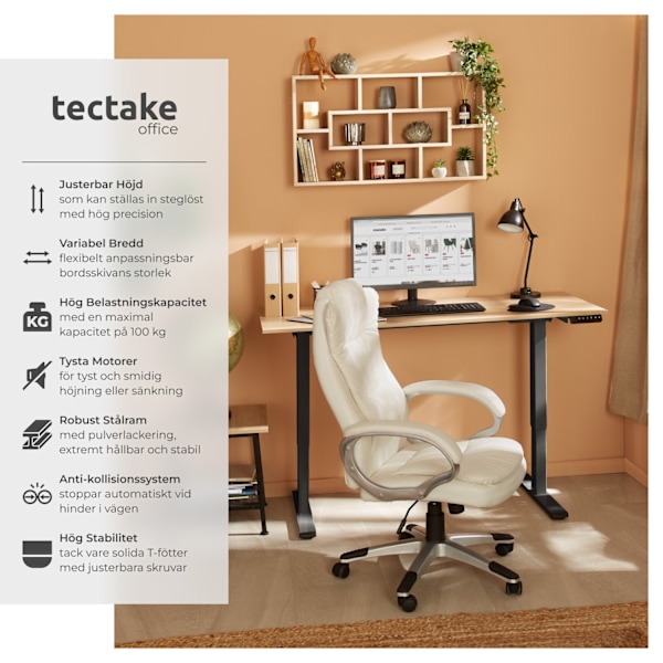 tectake Höj- och sänkbart skrivbord Melville Svart