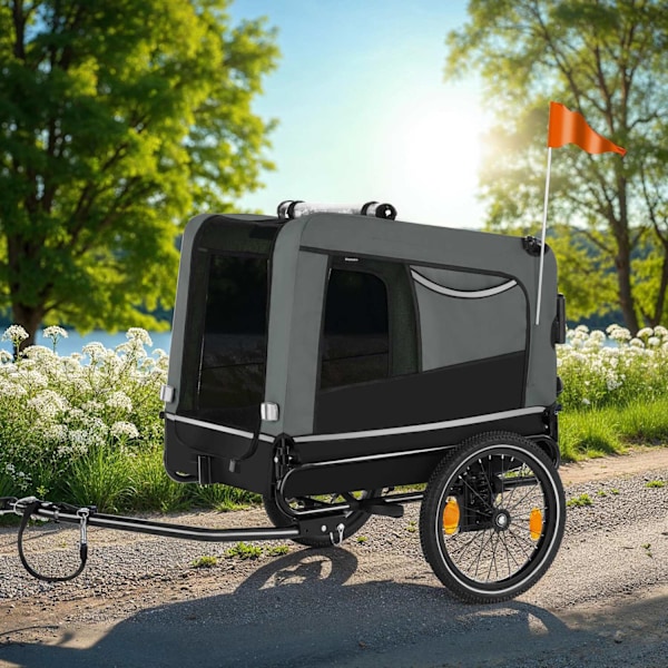 tectake Cykelvagn till hund WoofRider, hopfällbar, upp till 40 kg grå