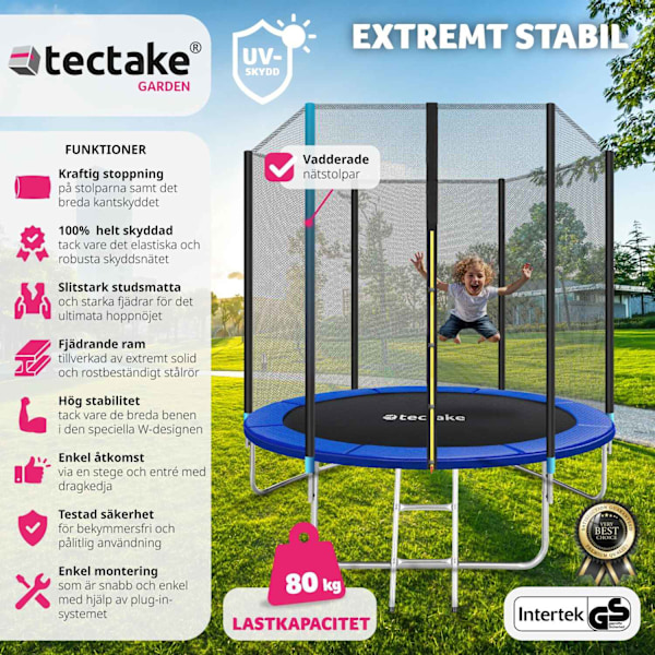 tectake Studsmatta Garfunky med skyddsnät , upp till 80 kg - 244 cm Blå