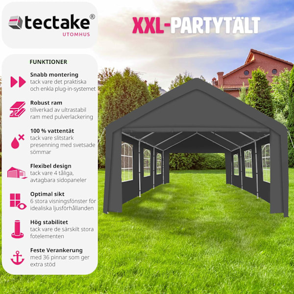tectake Partytält 6x4m med 4 sidoväggar grå