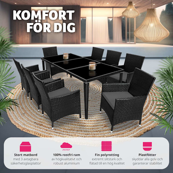 tectake Matgrupp Menorca i konstrotting Svart