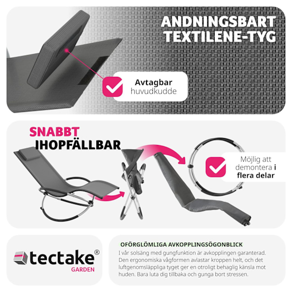 tectake Solstol Paulina, ergonomisk gungstol för utomhusbruk, hopfällbar grå