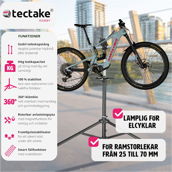 tectake Cykelreparationsställ Tristan - Fällbar och höjdjusterbar, lämplig för elcyklar Svart