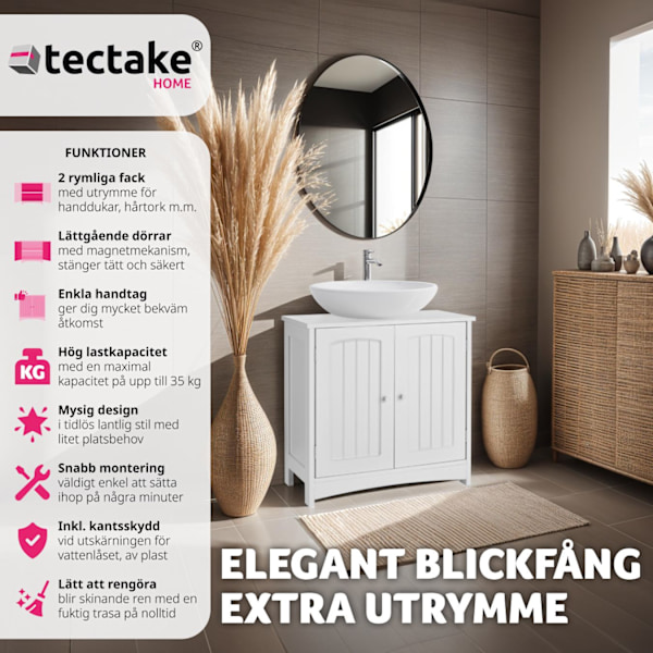 tectake Tvättställsskåp Jasper, 2 fack, kapacitet 35 kg Vit