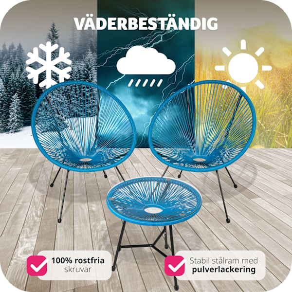 tectake 2-set Loungestol Santana med bord Blå
