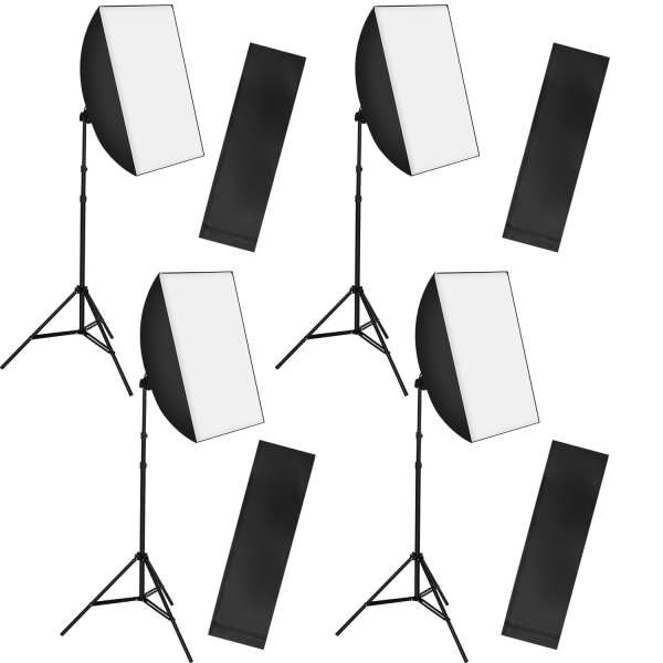 tectake Set med 4 studiolampor med softbox, stativ och väska Svart