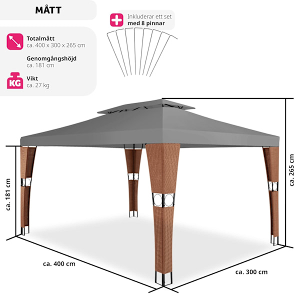 tectake Paviljong i konstrotting Mona 3x4m Antracit