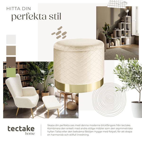 tectake Sittpuff med förvaringsutrymme Coco Grädde