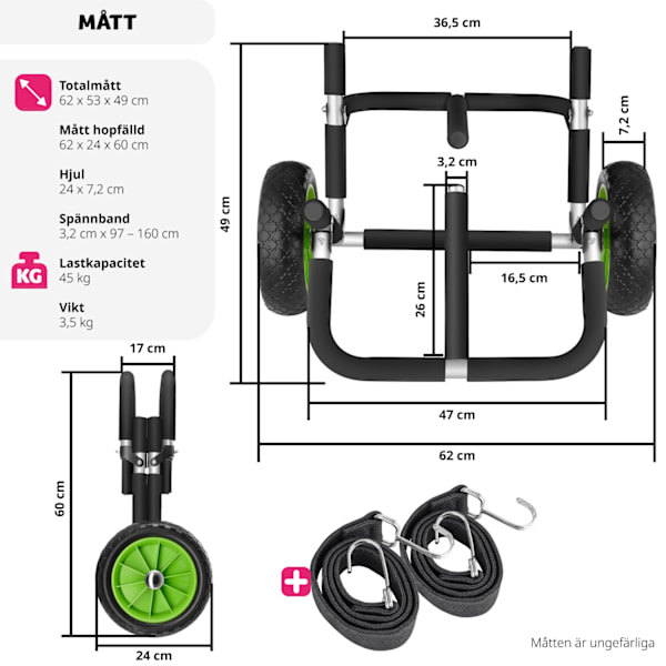 tectake Transportvagn för surfbräda WaveWheel, hopfällbar, för 2 brädor Grön