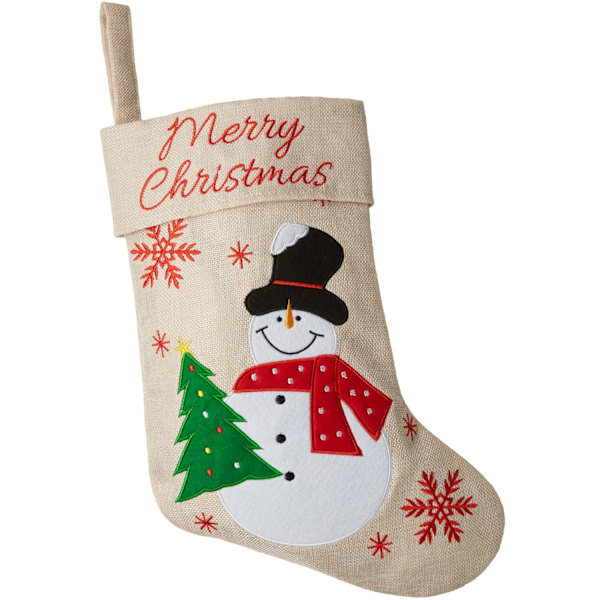tectake Julstrumpa i juteoptik med snögubbemotiv Beige