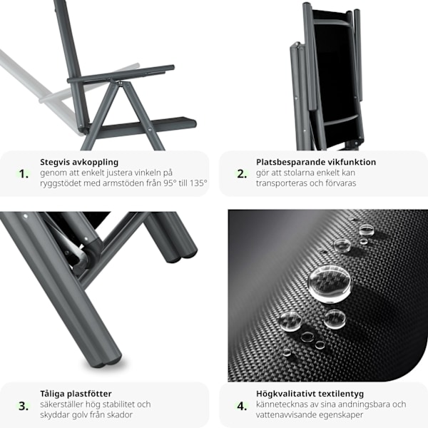 tectake Matgrupp i aluminium med 8 stolar Grafitgrå