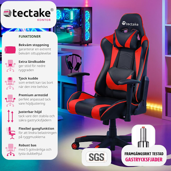 tectake Premium Gamingstol Twink Röd