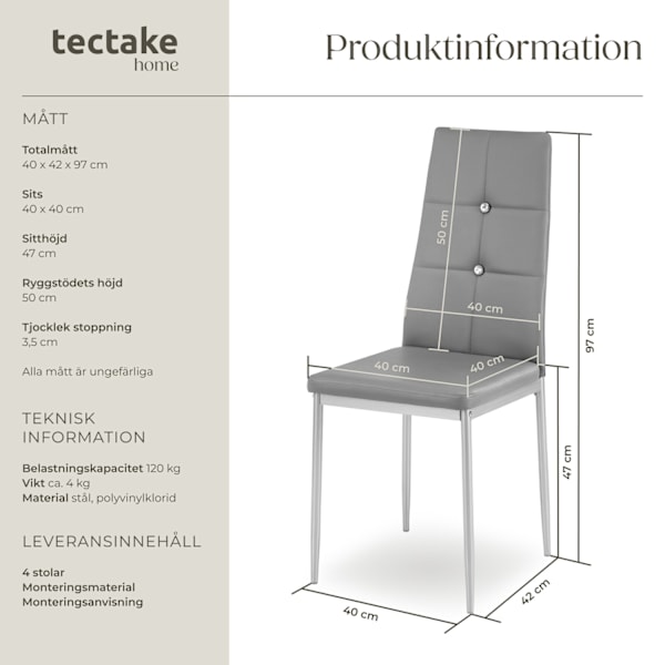 tectake Set matstolar Julien -  Uppsättning om 4 grå