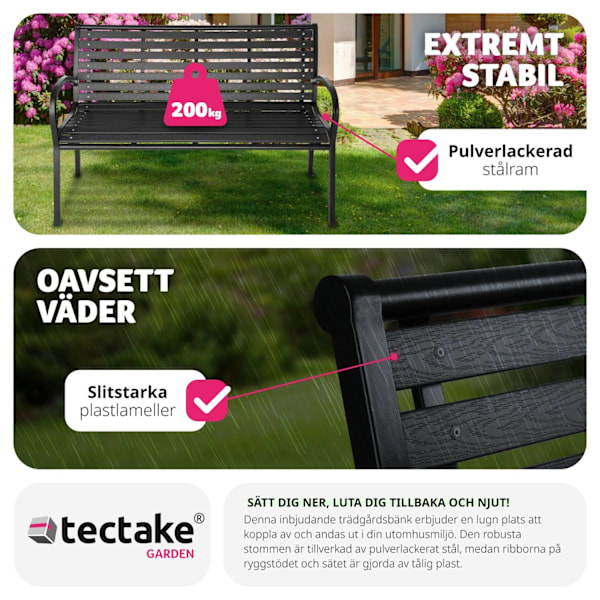 tectake Trädgårdsbänk Pino 3-sits 126x62x81,5cm Svart
