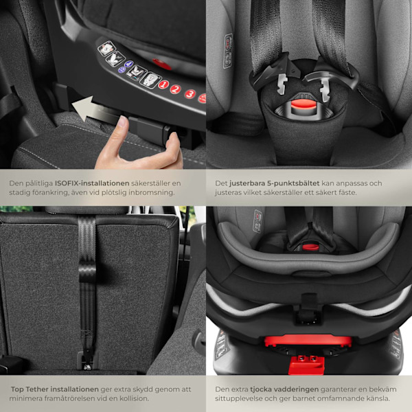 tectake Roterbar bilbarnstol Linus, i-Size godkänd, ISOFIX Ljusgrå