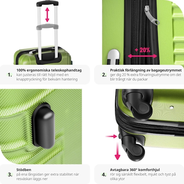 tectake Resväskeset 4 stycken med hårt skal Grön