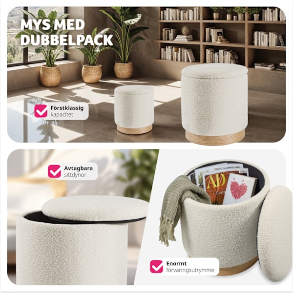 tectake 2-set sittpallar Orchide, vadderade, med förvaring Grädde