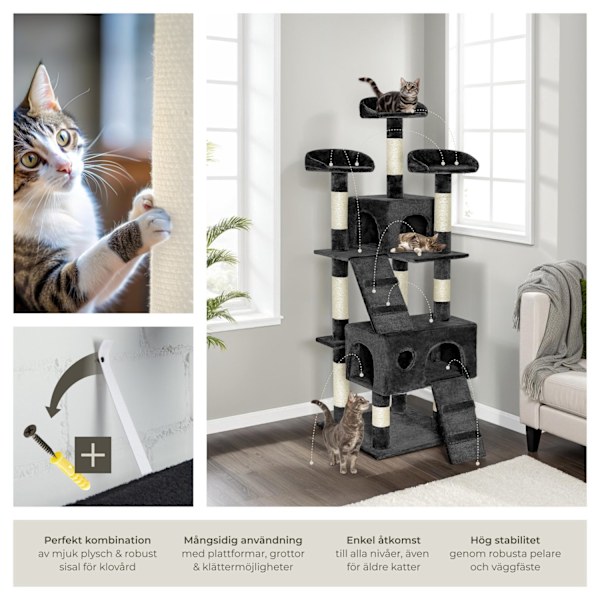 tectake Katt klösträd, klösmöbel Mogli Svart