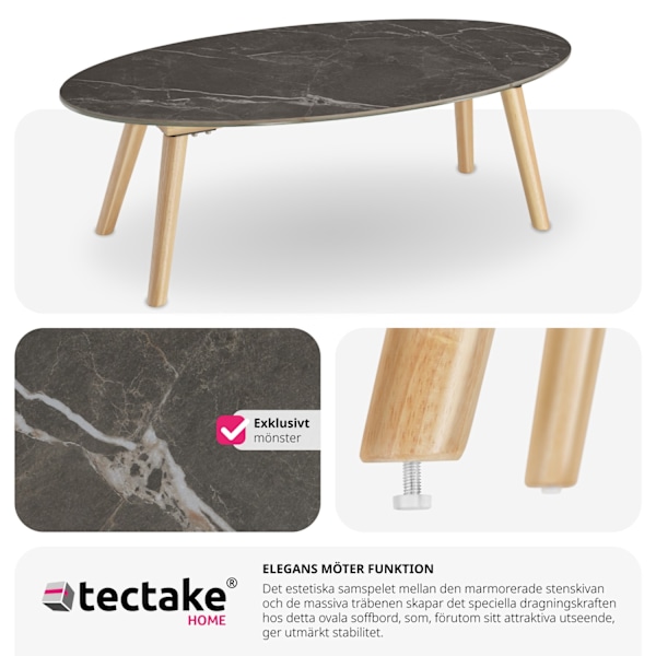 tectake Ovalt Soffbord Acerra, marmorlook 100x50x34,5 cm Natur