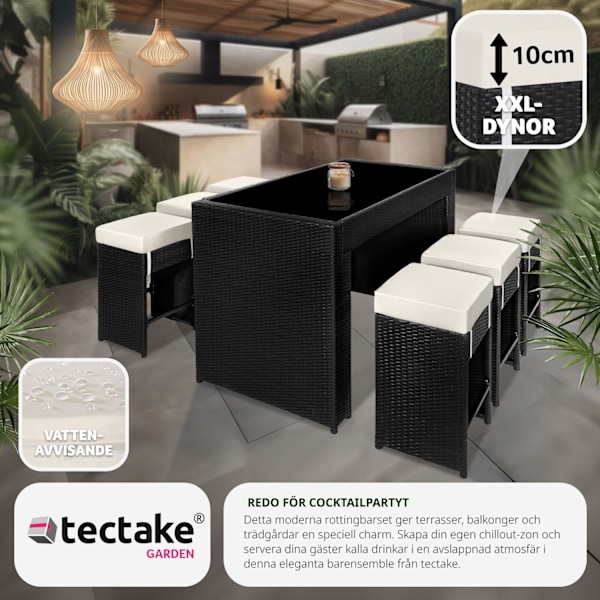 tectake Barset Ibiza i konstrotting inkl. överskyddsdrag Svart