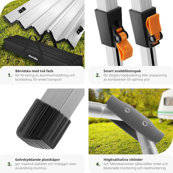 tectake Campingbord Tina i aluminium , hopfällbart, höj- och sänkbart Silver