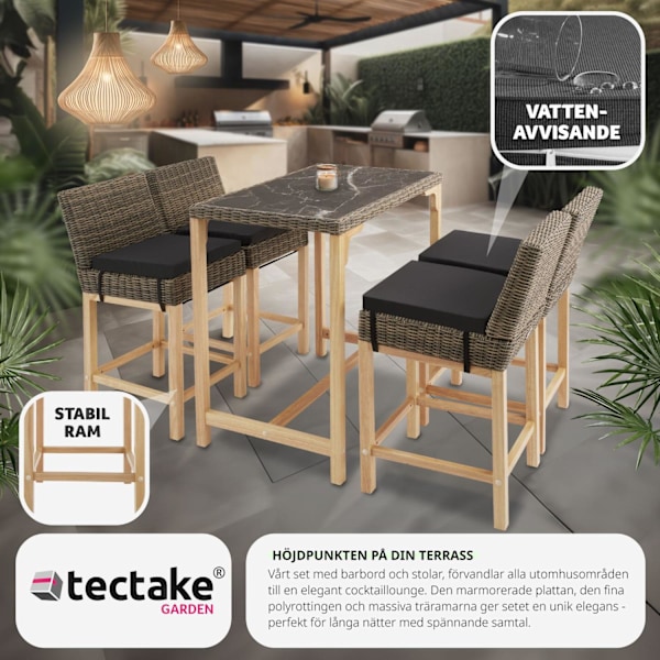 tectake Rotting barbord Kutina med 4 stolar Latina Natur
