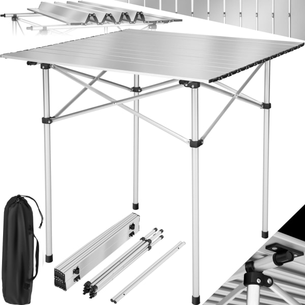 tectake Campingbord i aluminium, hopfällbart 70 x 70 x 70 cm grå
