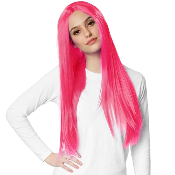 tectake Peruk långt hår platt Rosa