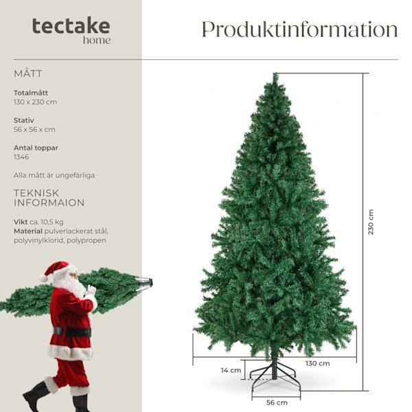 tectake Julgran Dasher, konstgjord med naturtroget utseende - 230 cm Grön