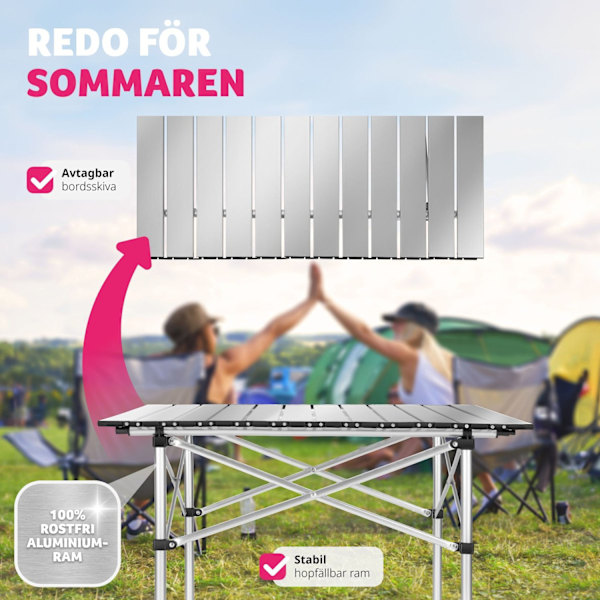 tectake Campingbord i aluminium, hopfällbart 70 x 70 x 70 cm grå