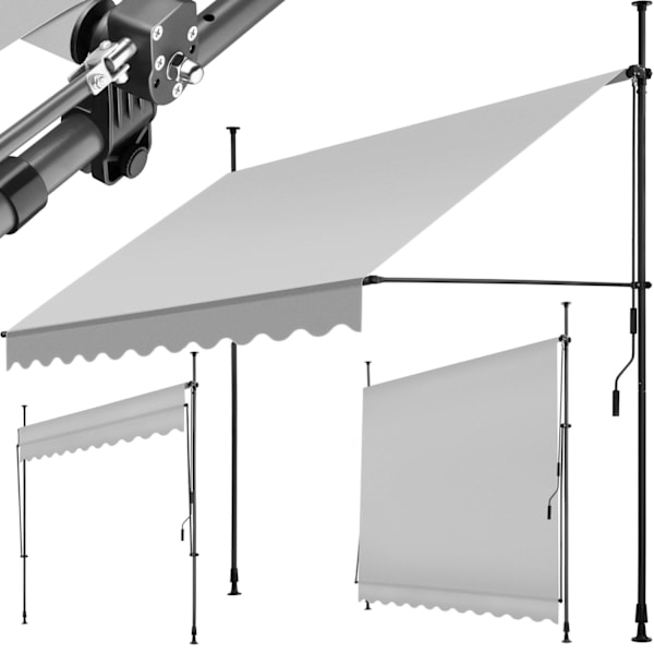 tectake Spännmarkis och soltak med handvev, höjdjusterbar - 250 x 180 cm Ljusgrå