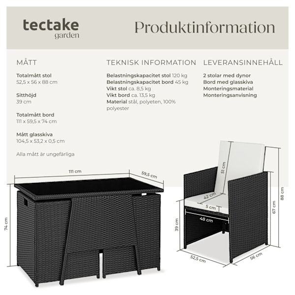 tectake Liten matgrupp Lausanne i konstrotting Svart